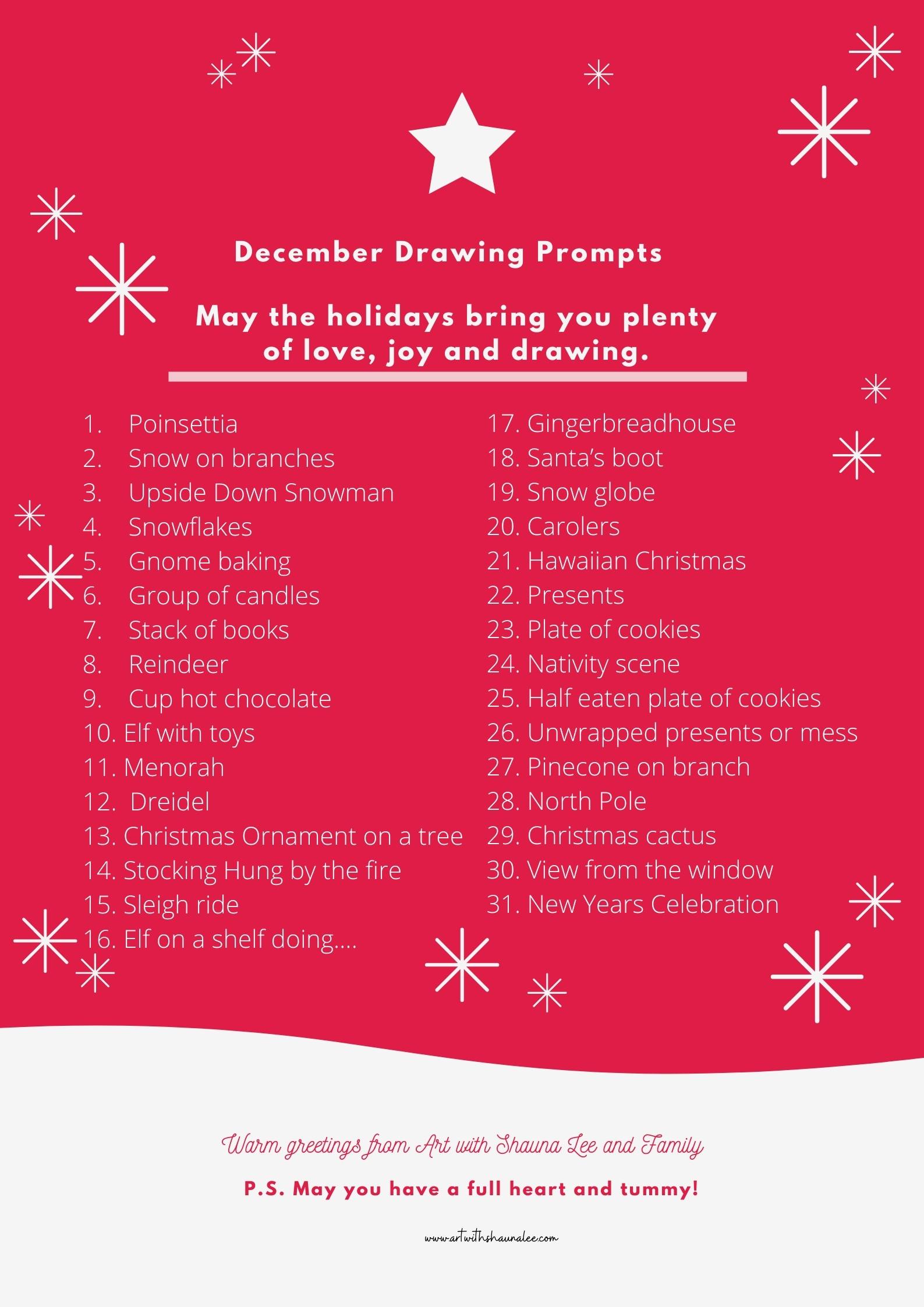 December Drawing Prompts | Art with Shauna Lee